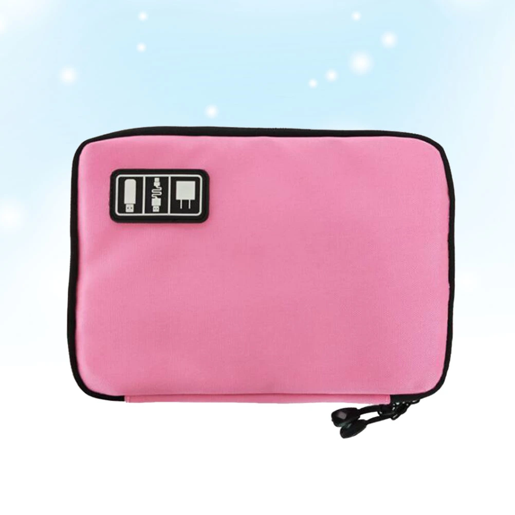 Waterproof 2 Layer USB Cable Storage Bag Electronic Organizer Digital Gadget Case (Pink)