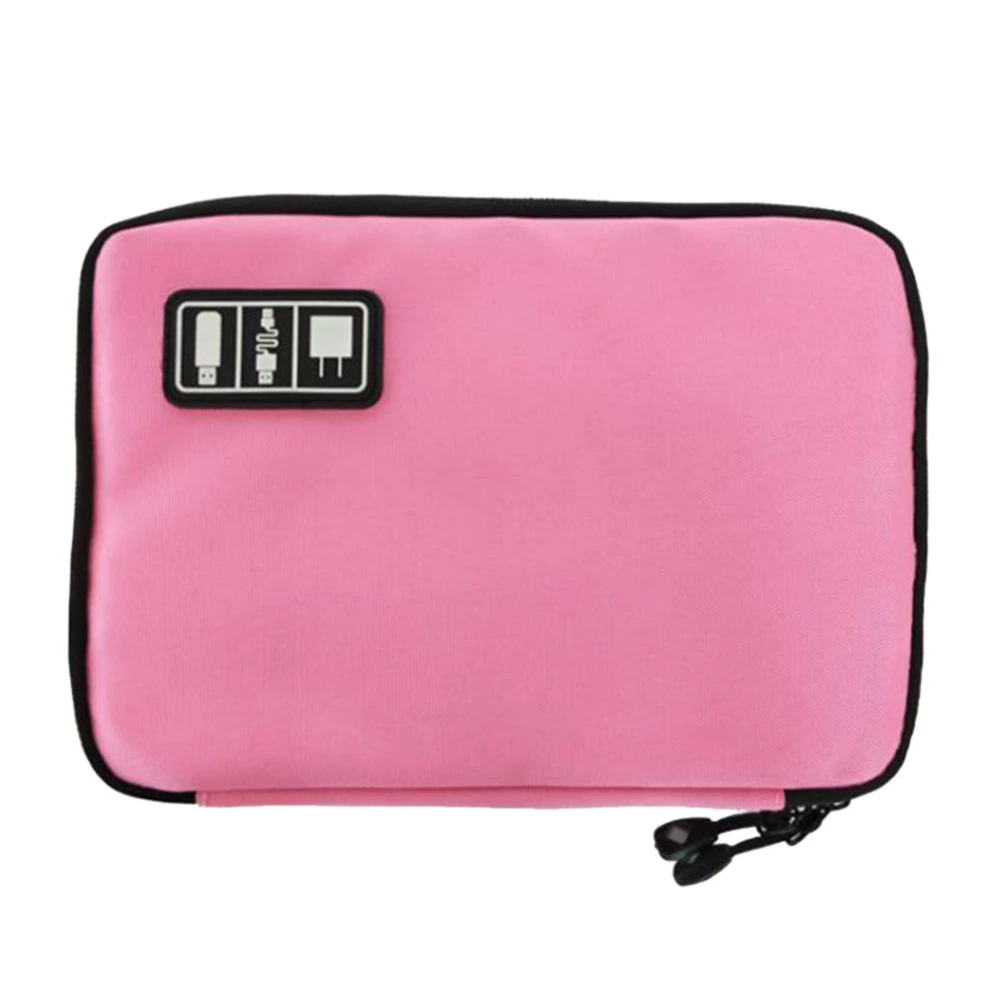 Waterproof 2 Layer USB Cable Storage Bag Electronic Organizer Digital Gadget Case (Pink)