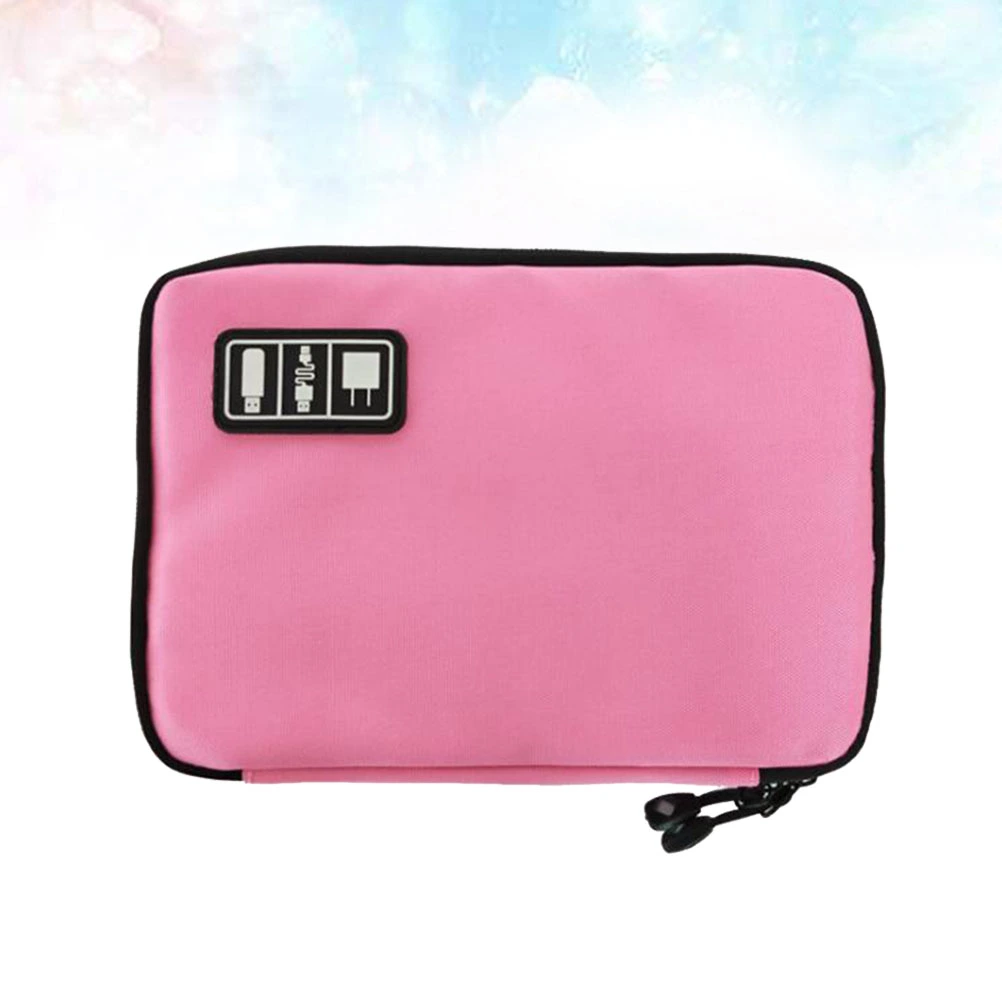 Waterproof 2 Layer USB Cable Storage Bag Electronic Organizer Digital Gadget Case (Pink)