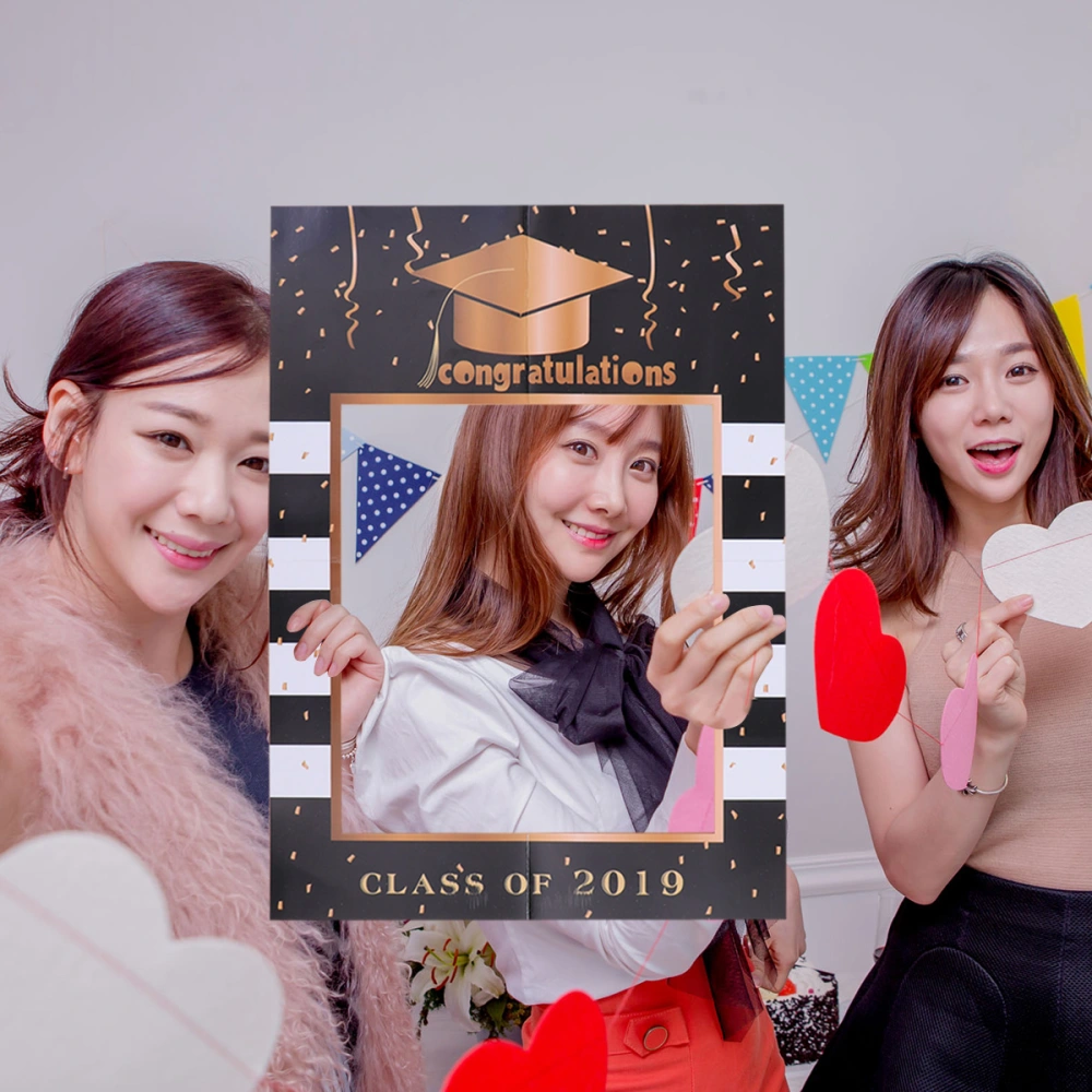 Party Prop Paper Photo Frame 2019 Graduation Season Black and Gold Graduation Decorative Paper DIY Photo Frame Prop