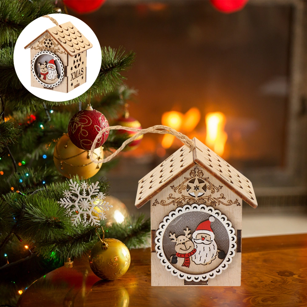 1 Pc Xmas Wooden House Ornament Luminous Wood House Christmas Tree Pendant