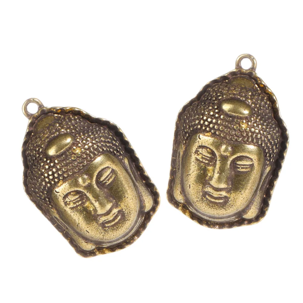 2pcs Retro Copper Pendants Buddha's Head Copper Charms Jewelry Pendants