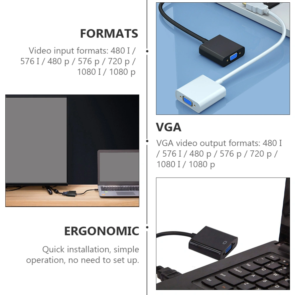 Durable to VGA Converter High-definition Cable Adapter Video Output Adapter