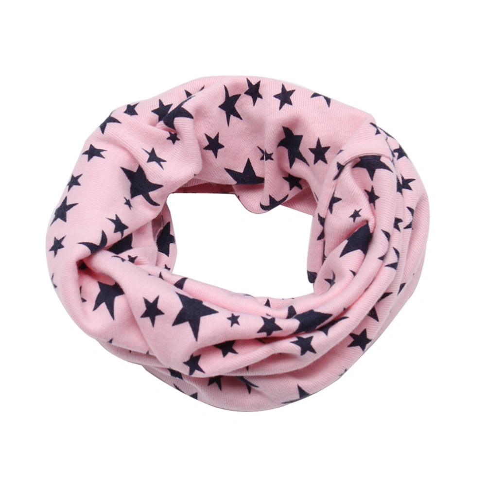 Autumn Winter Girls Boys Fashion Cotton Scarf Five-pointed Stars Printed Kids Warm Neckerchief (Light pink)