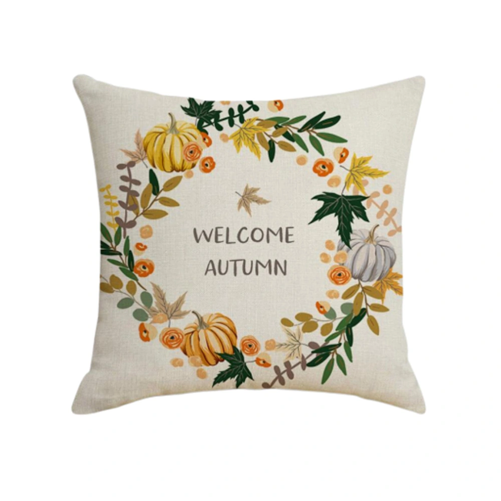 Pumpkin Wreath Pattern Pillow Cases Linen Pillow Covers Cushion Protectors Home Decorations without Pillow Core