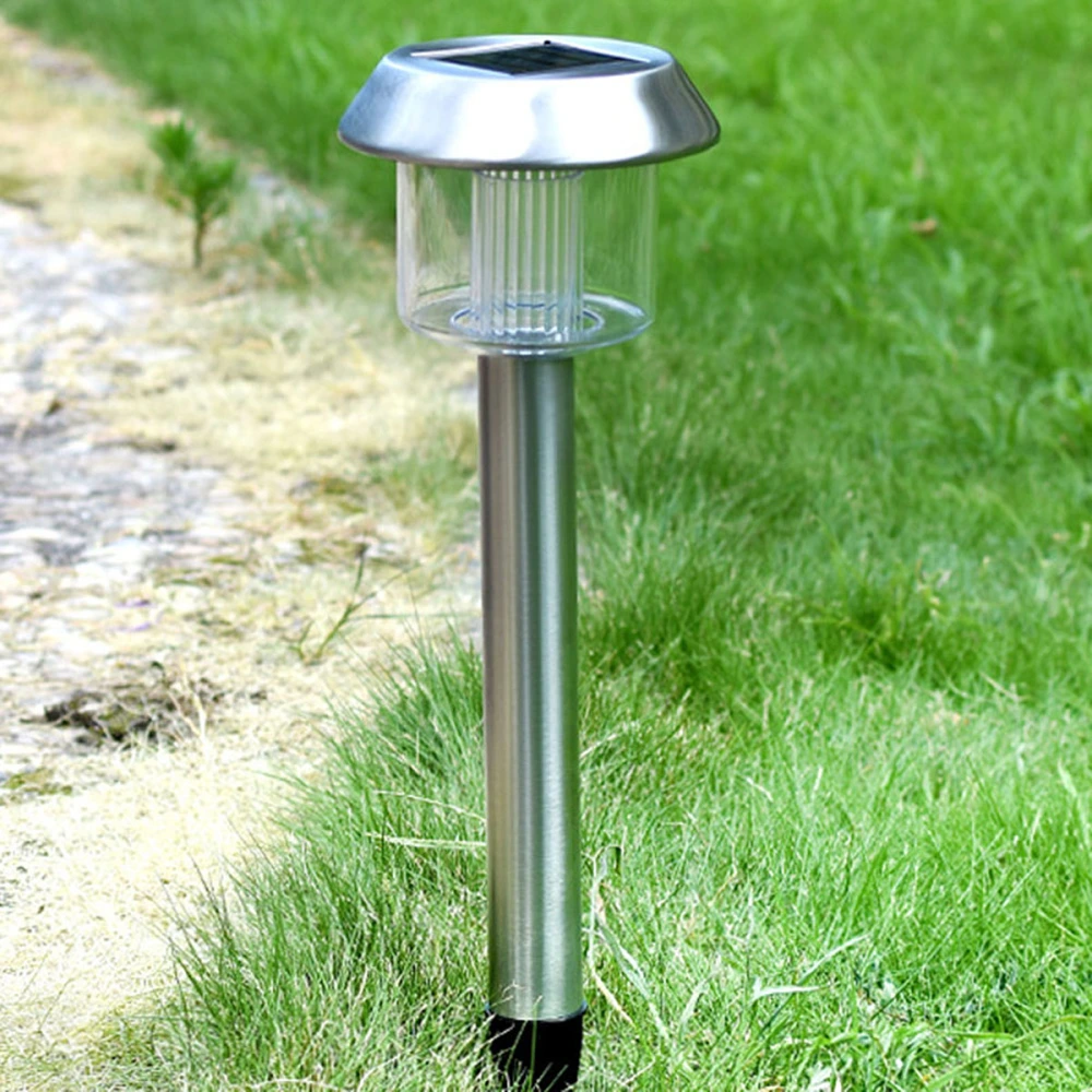 2 Pcs Solar Powered LED Light Solar Waterproof Standing Panel Landscape Lights for Pathway Landscape Garden Outdoor Patio Yard (Silver)