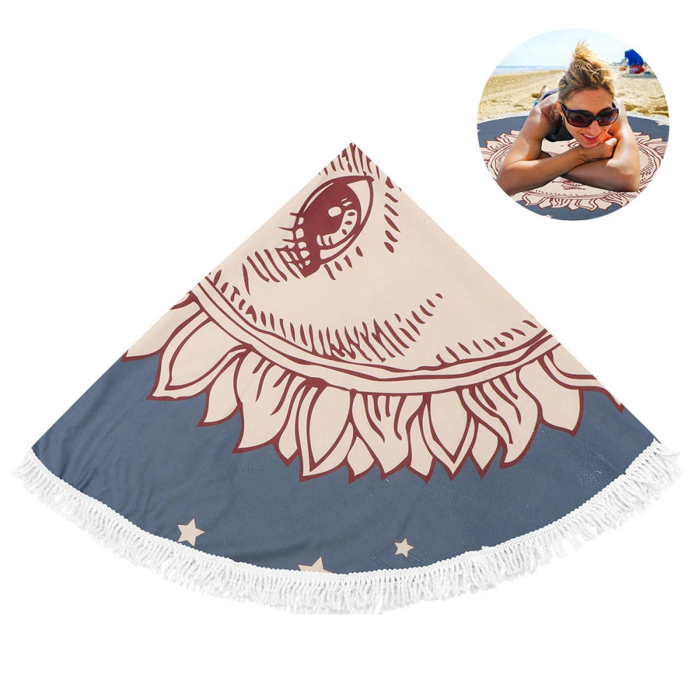 Printed Beach Blanket Microfiber Tassel Tapestry Round Beach Towel Bath Shower Towels for Wearing (Black)