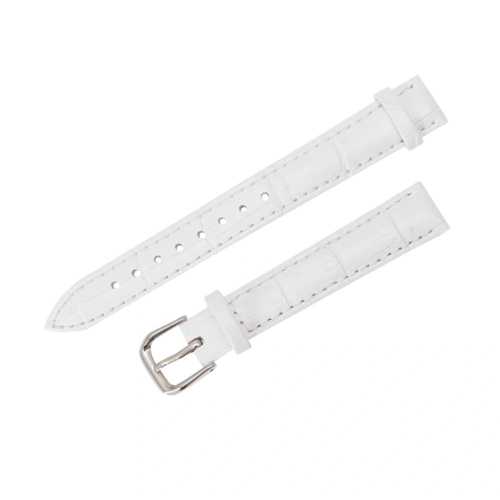 17x1.4cm Delicate Cowhide and Bamboo Stripe Watchband Replacement Strap for Watch Use White