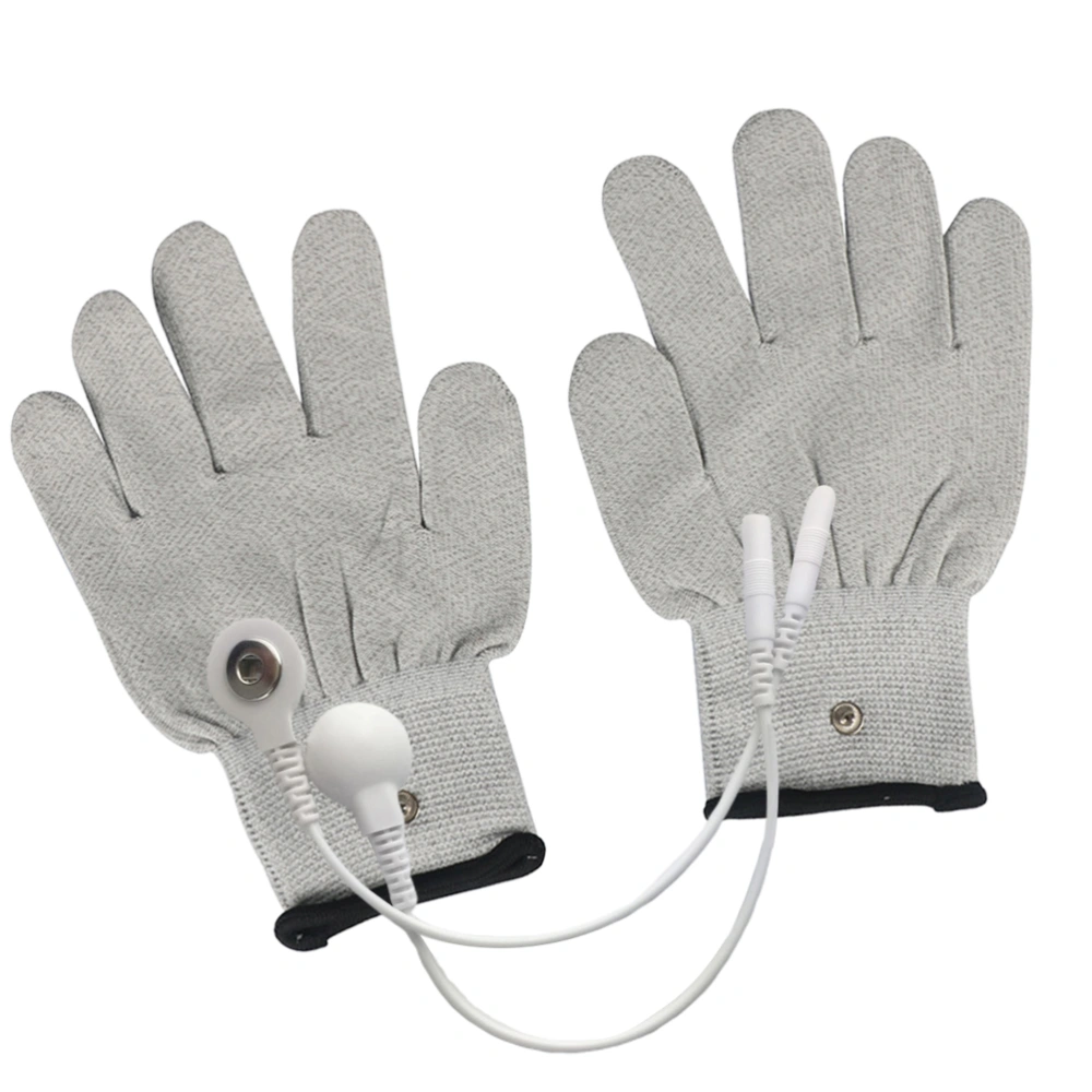 1 Pair White Silver Fiber Electric Therapy Gloves Electric Massage Therapy Accessory- Universal Cotton Massage Gloves With 2pcs Conversion Line (L Grey)