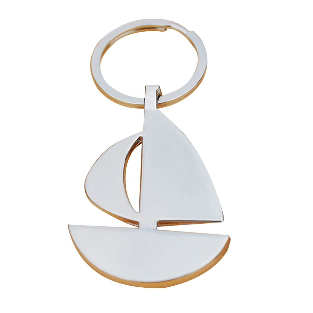 Beautiful Keyring Simple Creative Metal Keychain Decor Sailing Boat Key Holder (Silver)