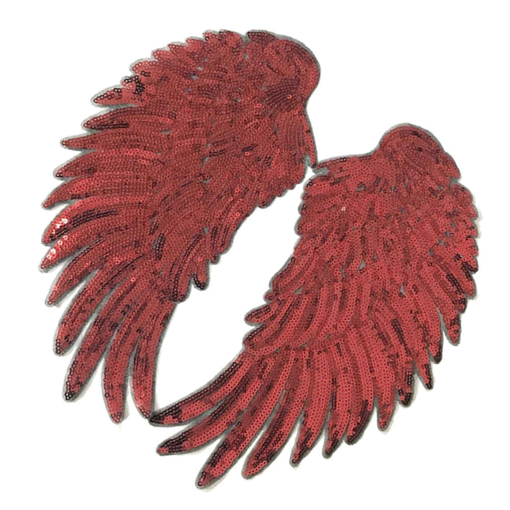 1 Pair Embroidered Sequin Wings Patches DIY Embroidered Motif Applique Compatible for Clothing Jeans T-Shirt (Red)