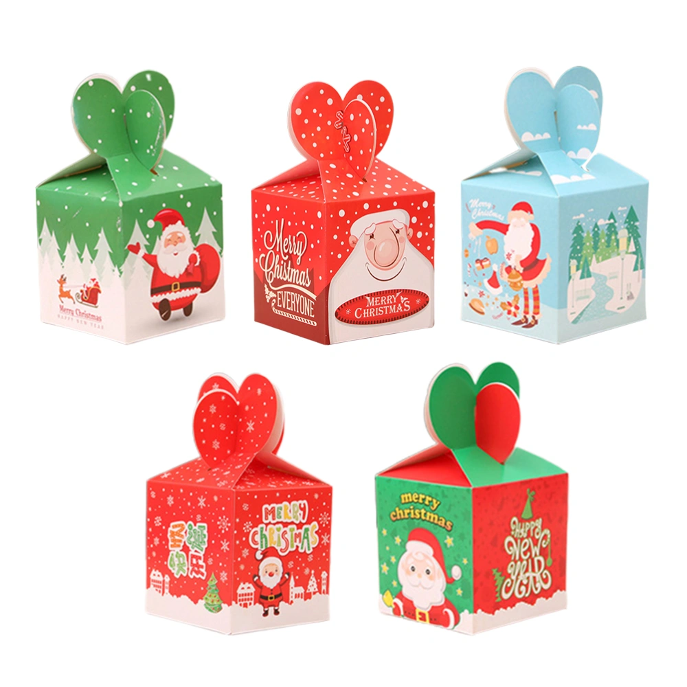 5PCS Christmas Eve Folding Apple Box Cartoon Candy Box Christmas Gift Box (Pattern Mixed)