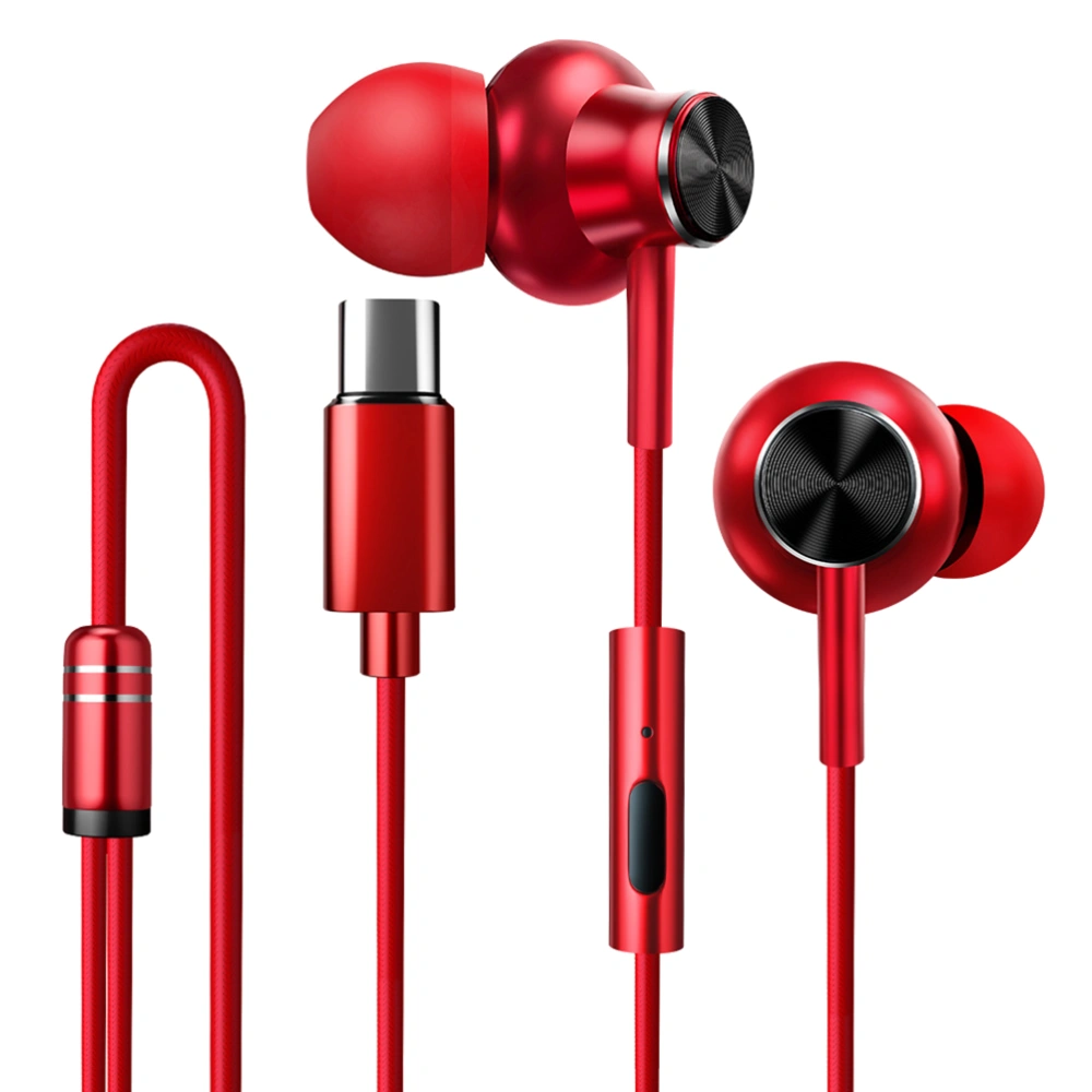 Universal Type C Bass Earphone High Sound Quality In-Ear Headset Hands-Free Earphone with Mic (Red)