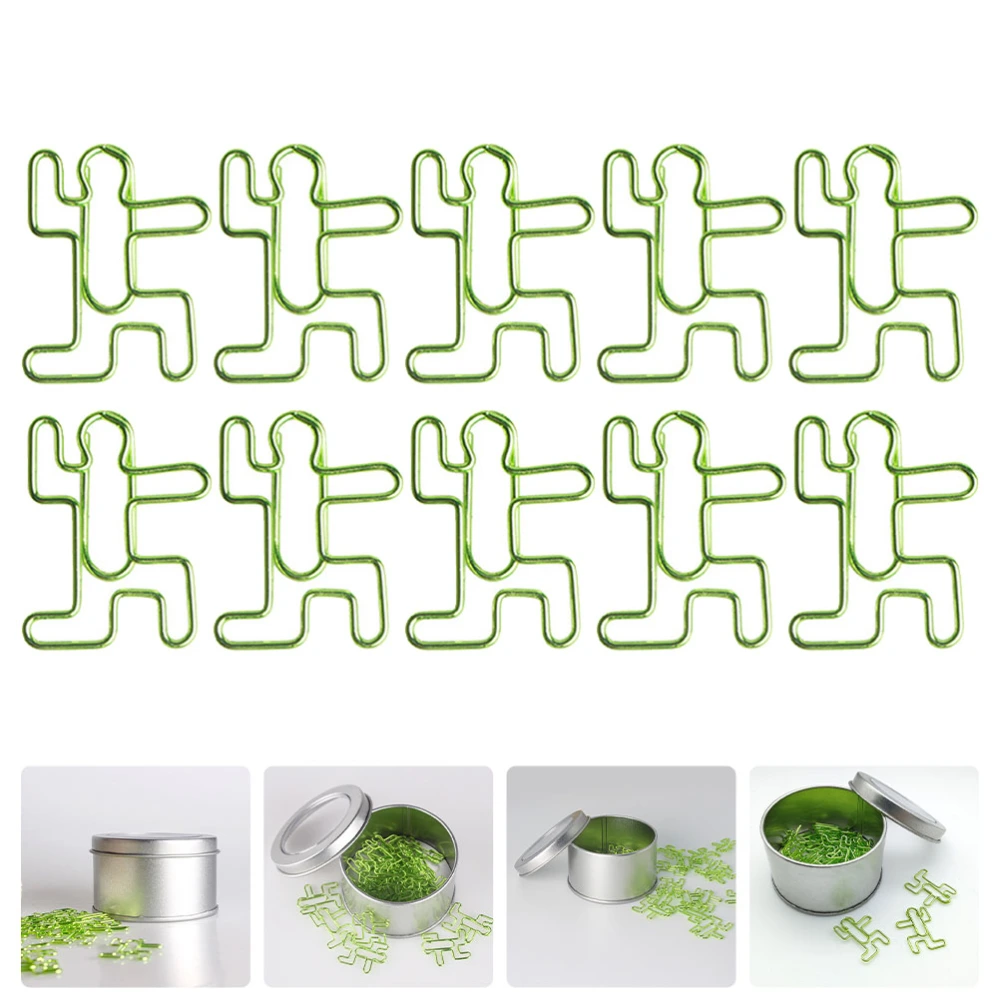 20pcs Little Human-shaped Paper Clips Binder Clips Push for Home (Green)