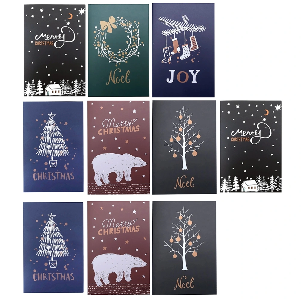 10Pcs Greeting Paper Cards Set Christmas Blessing Cards Wish Cards(Random Style)