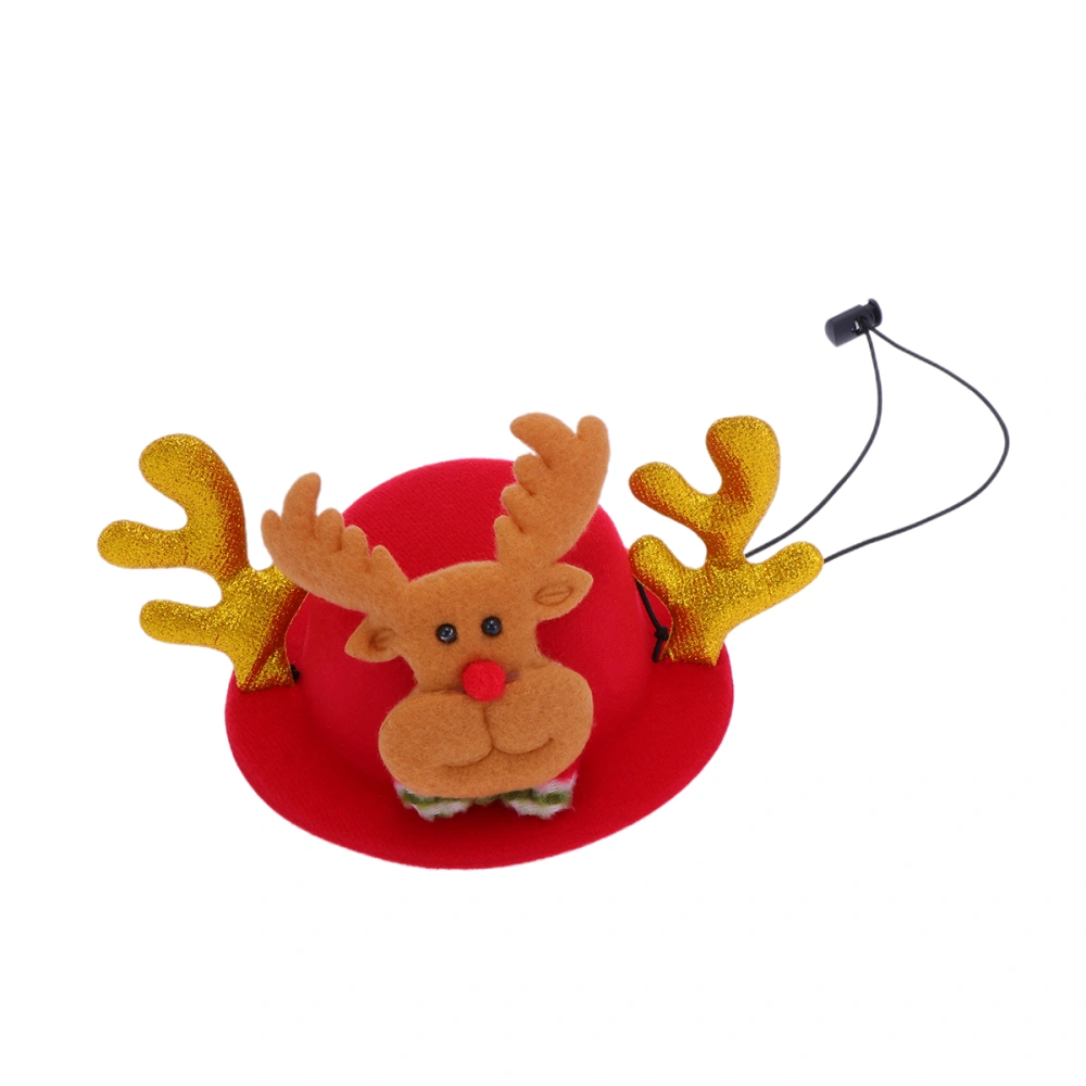 Christmas Pets Antlers Bowler Hat Headwear Pet Costume Accessory for Cats Dogs (Red Hat with Golden Antlers)