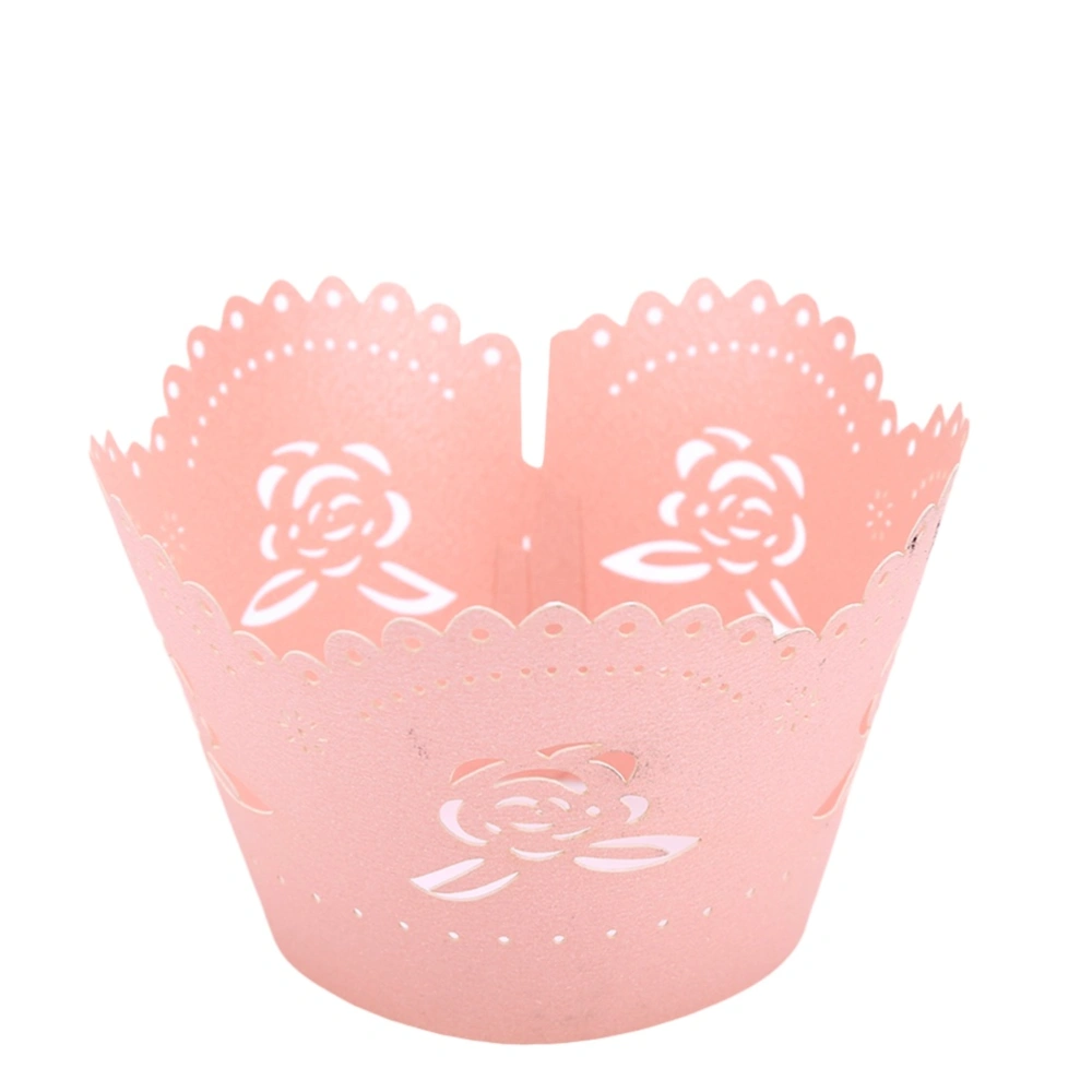 50pcs Rose Pattern Cupcake Wrappers Baking Cup Cake Decor Wedding Birthday Supplies (Pink)