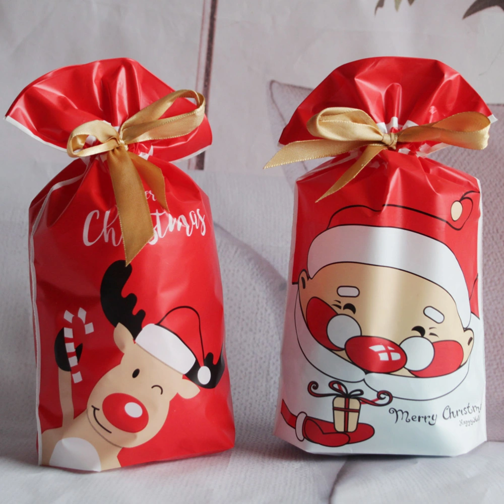 50pcs Christmas Candy Bags Cartoon Printed Drawstring Pocket Gift Treat Bag Party Favor (5 Patterns)