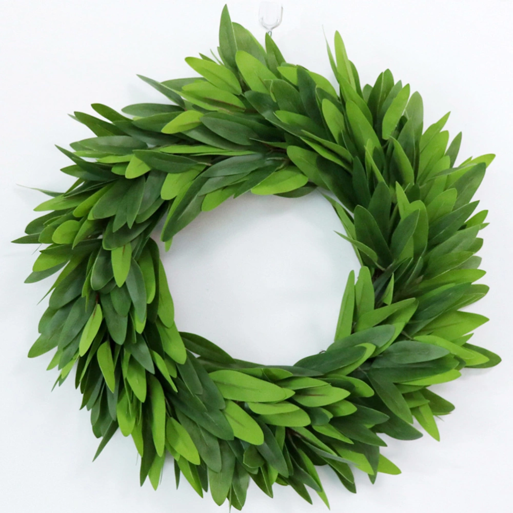 1PC Simulation Eucalyptus Leaf Wreath Realistic Green Leaf Rattan Door Household Garland Ornament for Home Store (Green)