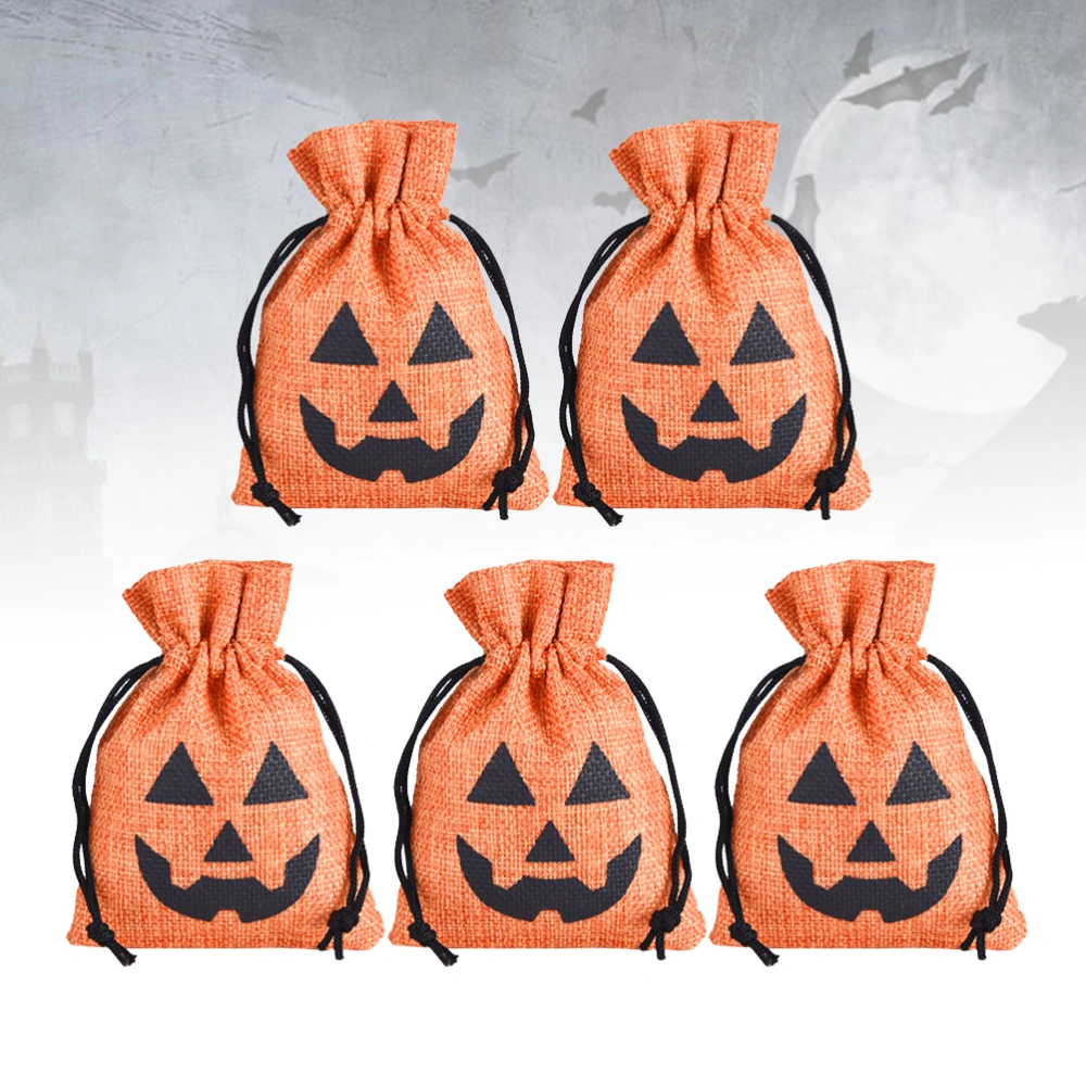 5pcs Halloween Drawstring Bag Pumpkin Candy Bag Gift and Candy Drawstring Pocket Orange