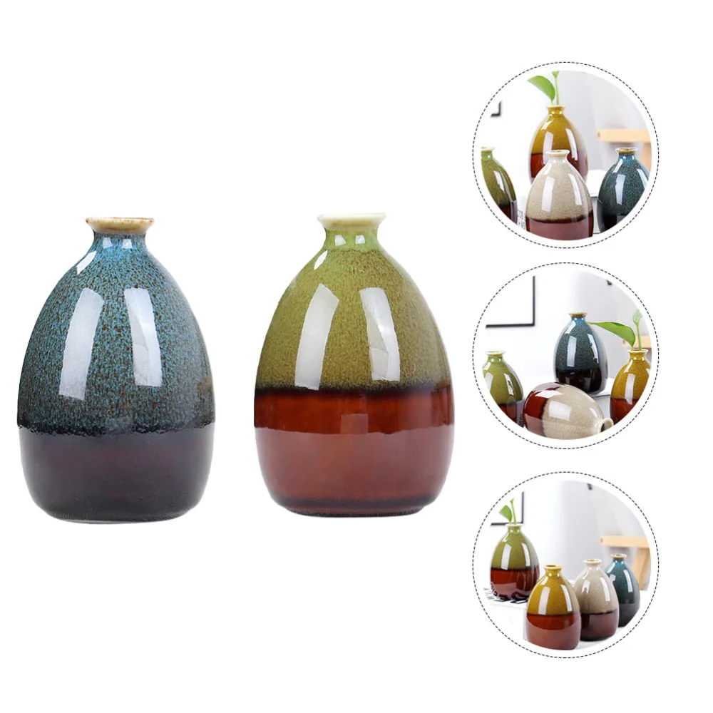 2pcs Miniature Ceramics Vase Unique Desktop Vase Hydroponic Vase Decorative Vase