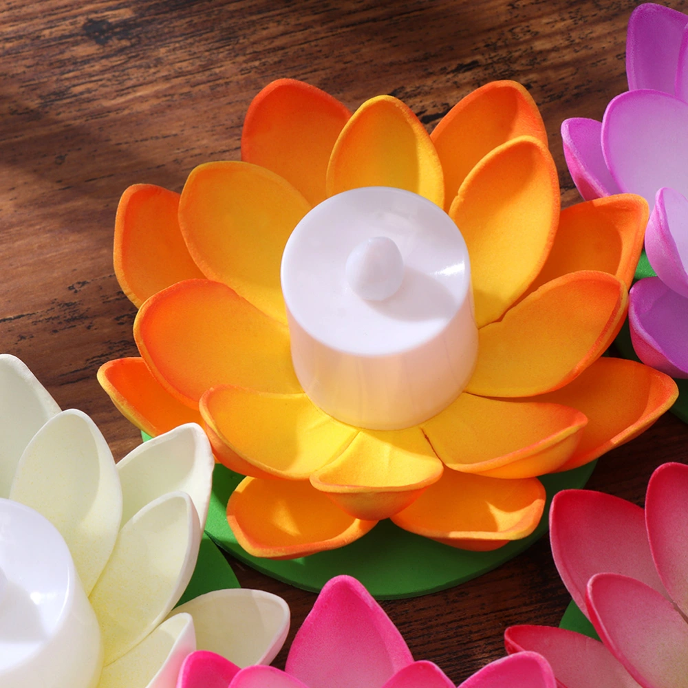 4pcs 11.5cm LED Candle Lotus Lantern Colorful Water Lily Wishing Lights Pool Decor for Festival Party (Purple+Orange+Pink+Red)