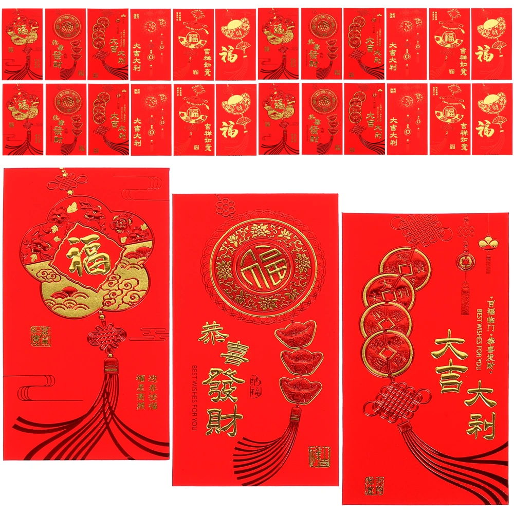 24Pcs Chinese Traditional Red Envelopes 2023 Year of the Rabbit Red Packets