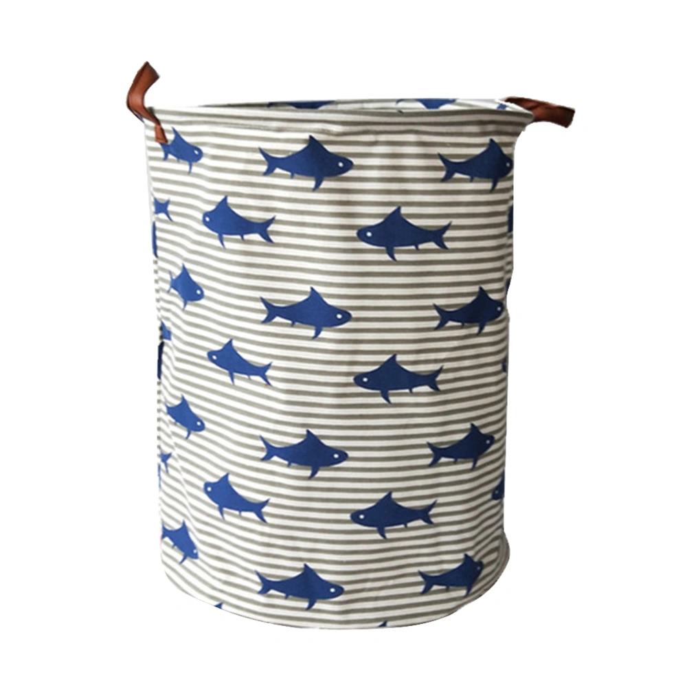 Cotton Linen Laundry Basket Waterproof Printing Storage Basket for Clothing Sundries Toys (Fish Printing Pattern)