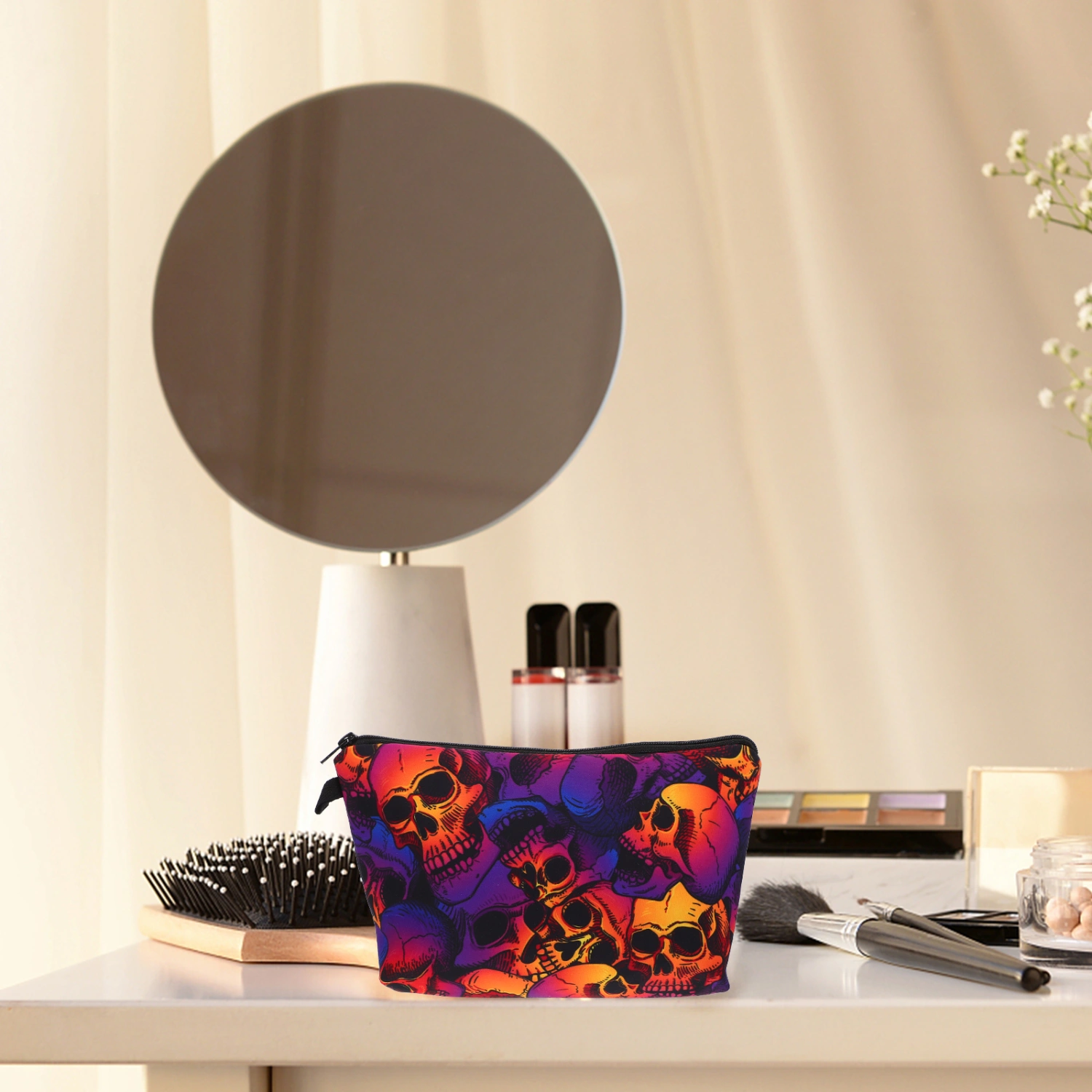 Makeup Product Storage Bag for Women Chic Design Skull Handheld Makeup Pouch