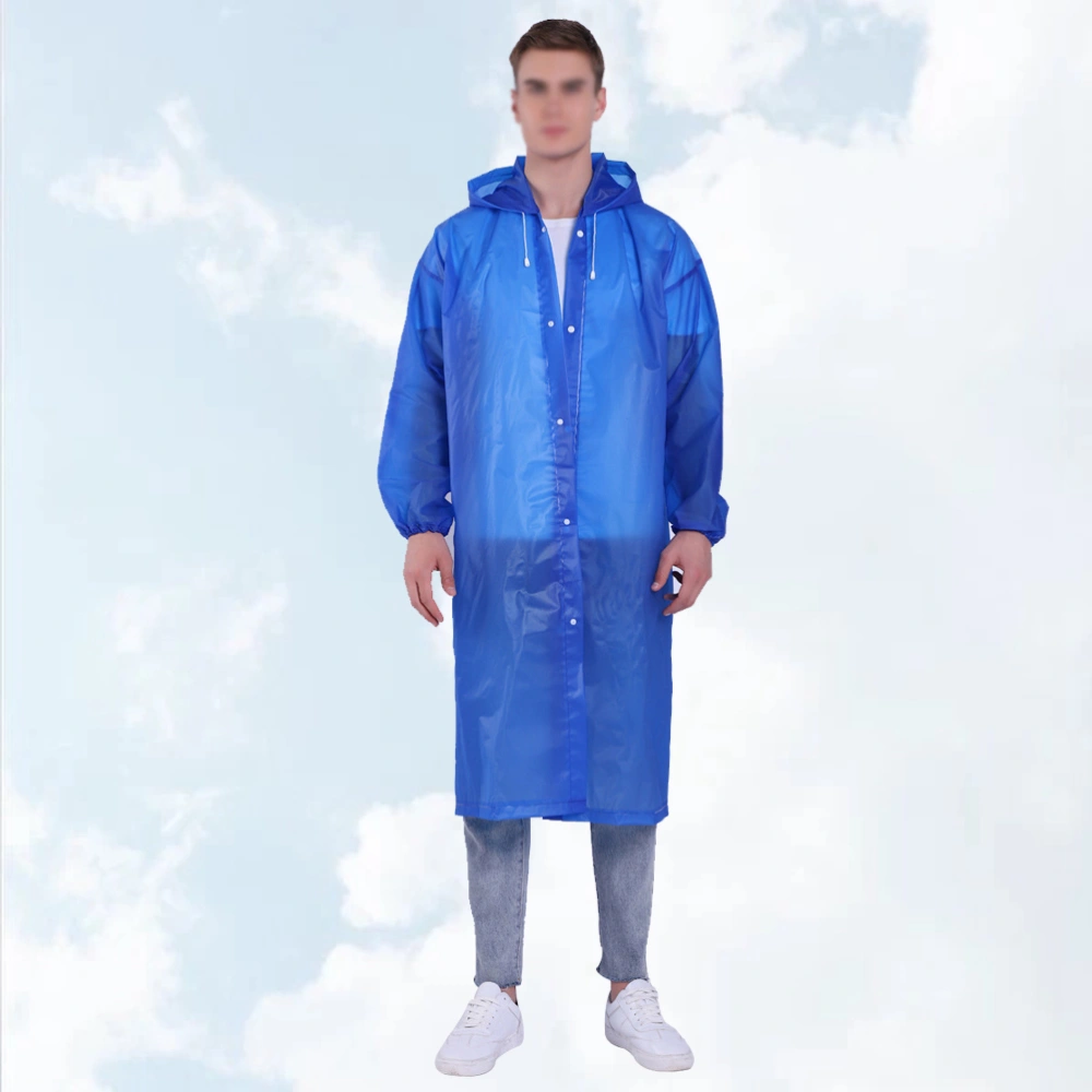 Dark Blue EVA Reusable Outdoor Raincoat Fashion Rain Poncho with Hood and Sleeves Rainwear for Adults Men Women