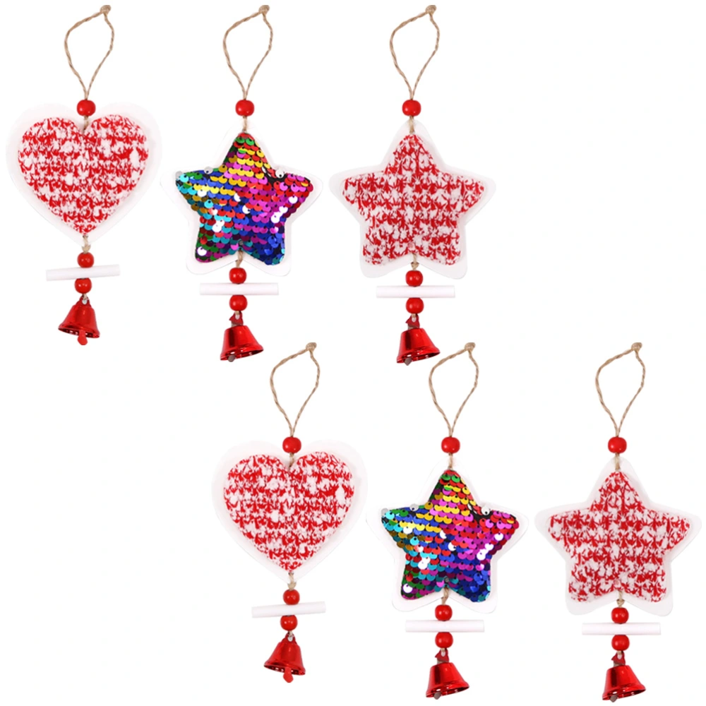 6Pcs Christmas Tree Hanging Pendant Wooden Xmas Holiday Star Heart Ornament