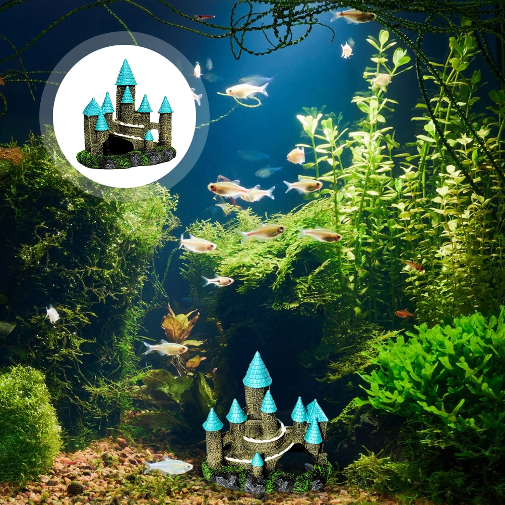 Decorative Aquarium Decor Desktop Aquarium Ornament Cartoon Castle Decor Aquarium Accessory