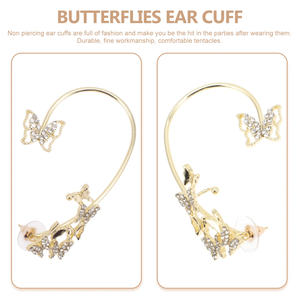 2pcs Butterflies Ear Cuffs Rhinestone Earrings Butterflies Ear Jewelry