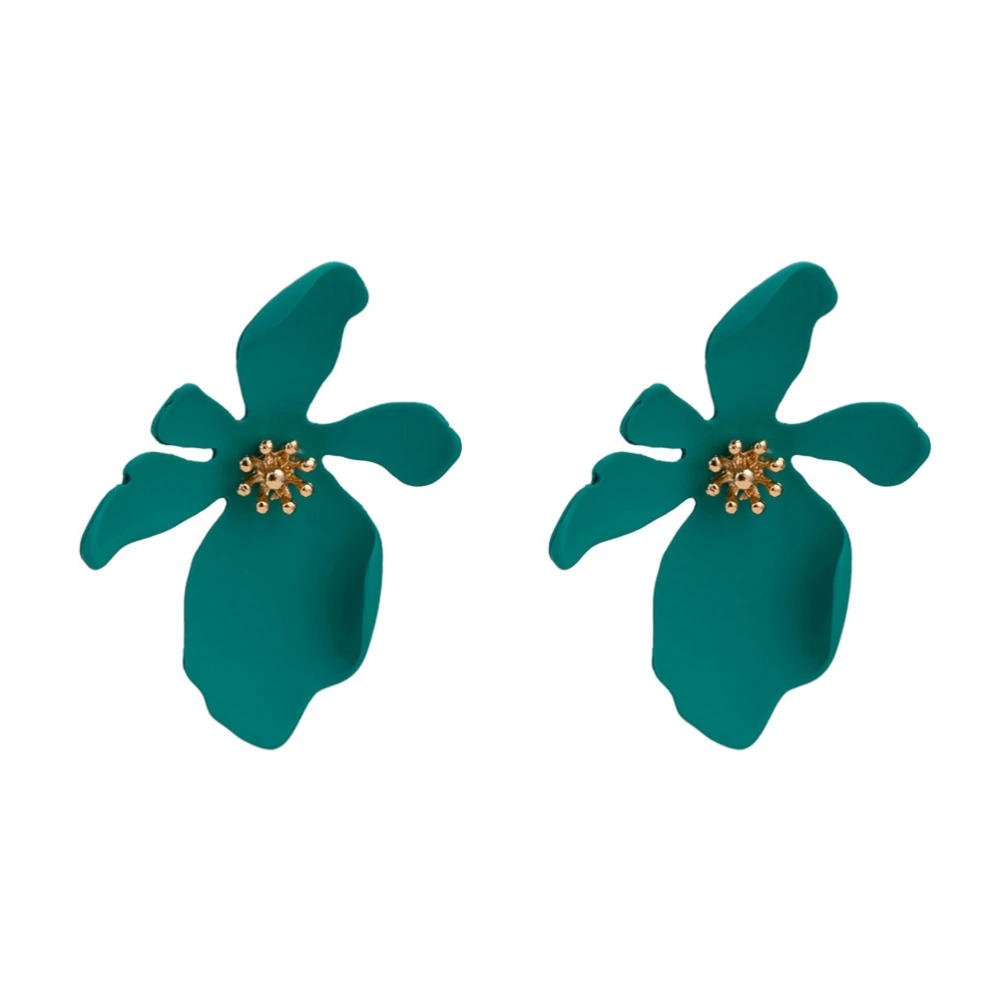 1 Pair Floral Earrings Stereoscopic Petal Ear Studs for Girl Women Ladies (Green)