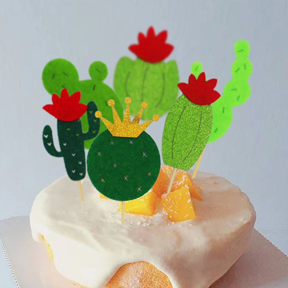 40PCS Hawaiian Theme Cake Topper Cactus Cake Insert Cupcake Ornament Fruit Pick Cake Decor Party Favors(Random Pattern, 10pcs for Each Pattern)