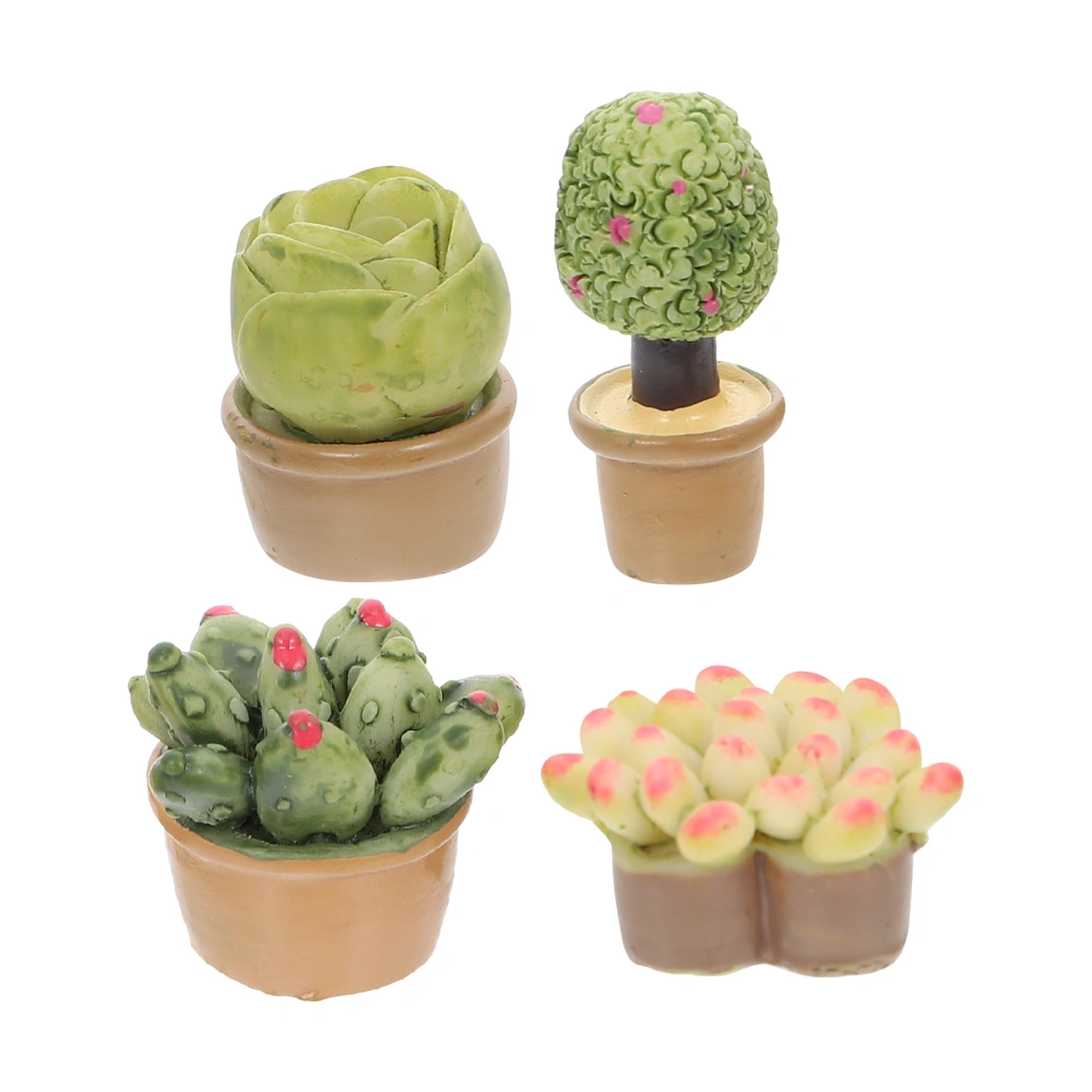 4Pcs Mini Resin Adornments Creative Bonsai Decors Lovely Succulent Plants