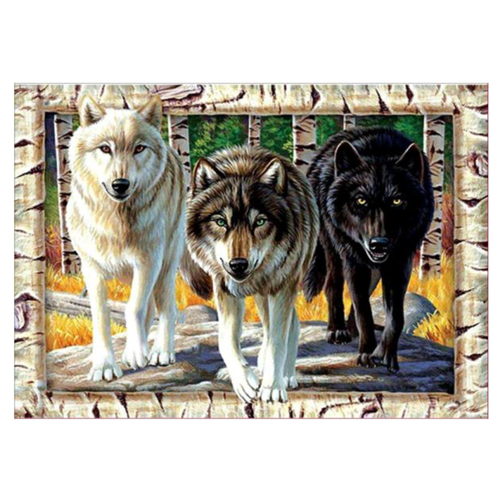 DIY 5D Beads Painting Wolf Pattern Rhinestone Cross Stitch Kit Home Wall Decor Craft 7622