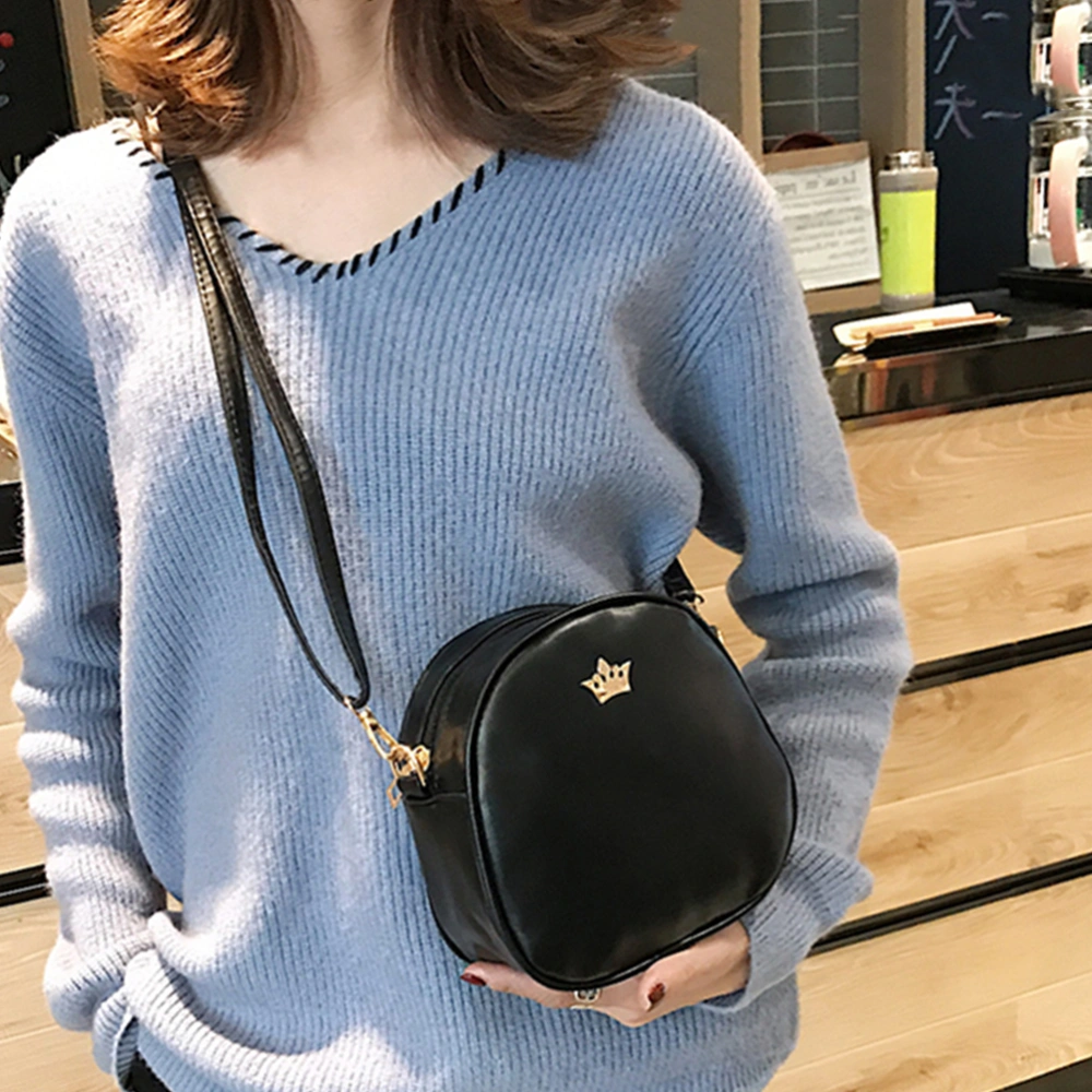 Women's Bag Fashion Crown Small Square Bag Female Wild Retro Shoulder Bag Slung PU Bag (Black)