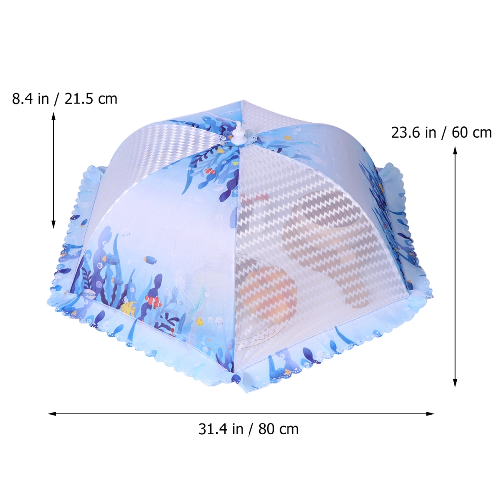 Food Cover Tent Printing Foldable Umbrella Protector Anti-Splatter Lid Food Dust Cover for Home Picnics BBQ (Blue)