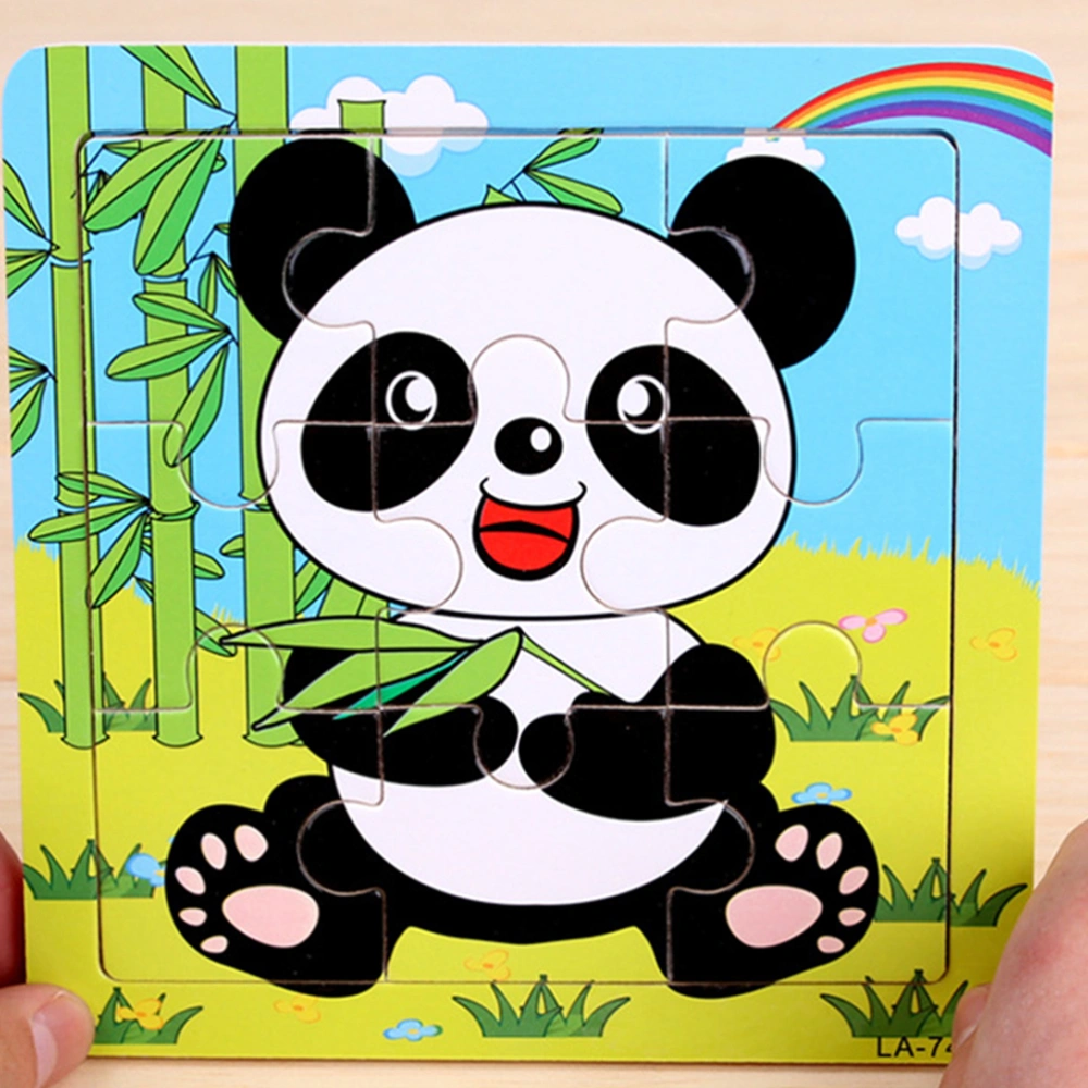 5pcs Wooden Puzzle Plaything Funny Puzzle Toy DIY Handmade Crafts Educational Playthings for Kids Children (Elephant + Tiger + Panda + Monkey + Pattern)