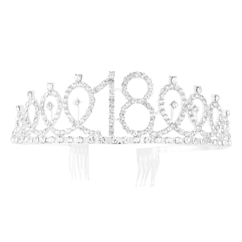 1PC Rhinestone Crown with Alloy Insertion Hair Comb Decorative Crown Hair for 18th Birthday (Silver)