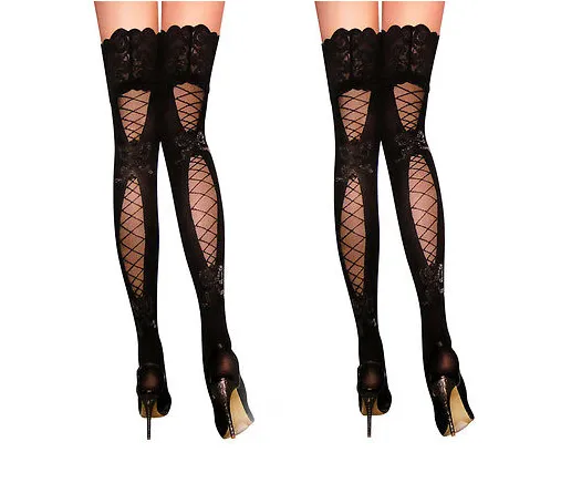 Women's Sexy Socks, Butterfly Pattern Hollow Solid Color Socks, Over Knee Lace Top Sheer Stockings, Wild Fashion Leg Thigh Socks