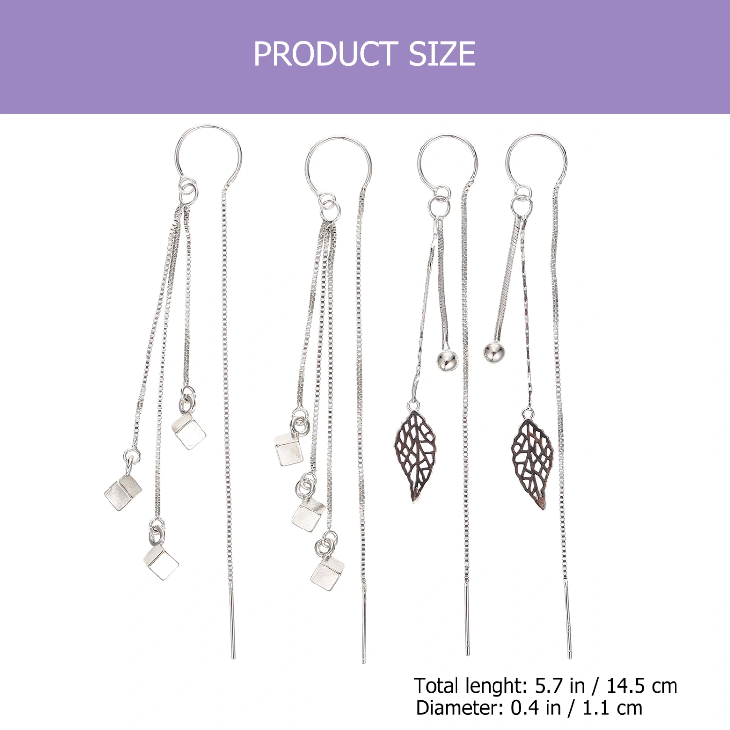 2 Pairs Long Dangle Leaf Earrings Cube Geometric Earrings Fashion Aesthetic Dangling Earrings