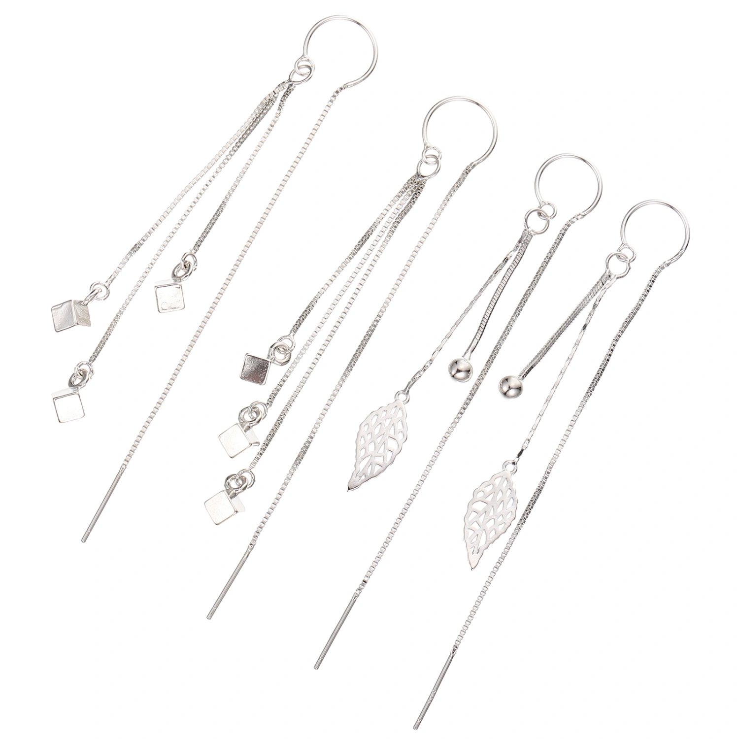 2 Pairs Long Dangle Leaf Earrings Cube Geometric Earrings Fashion Aesthetic Dangling Earrings