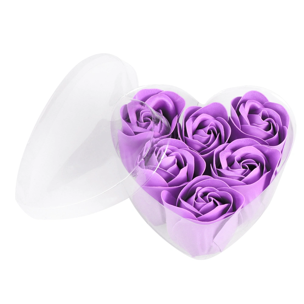 6pcs Simulation Rose Soap Heart Shaped Flower Soap Gift Box for Birthday Valentin's Day (Purple)