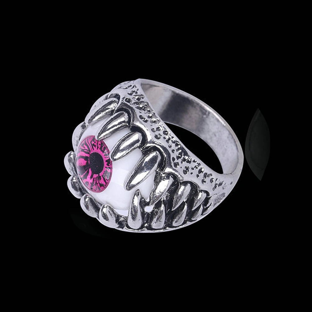Men's Dragon Claw Evil Devil Skull Eyeball Ring Gothic Biker Unique Eyes For Halloween (Red)
