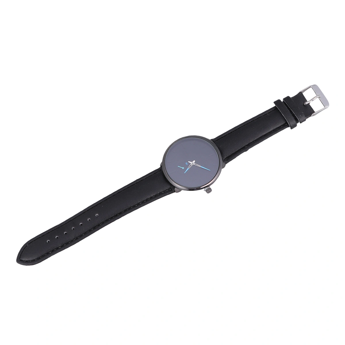 22x4cm Stylish Trendy Simple Quartz Watch Men Strap Wristwatch (Blue Pointer and Black Belt)