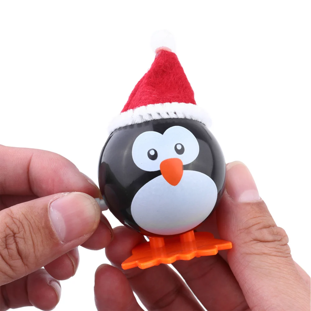 4Pcs Christmas Clockwork Penguin Toy Kids Toy Wind Up Toy with Red Hat (Black)