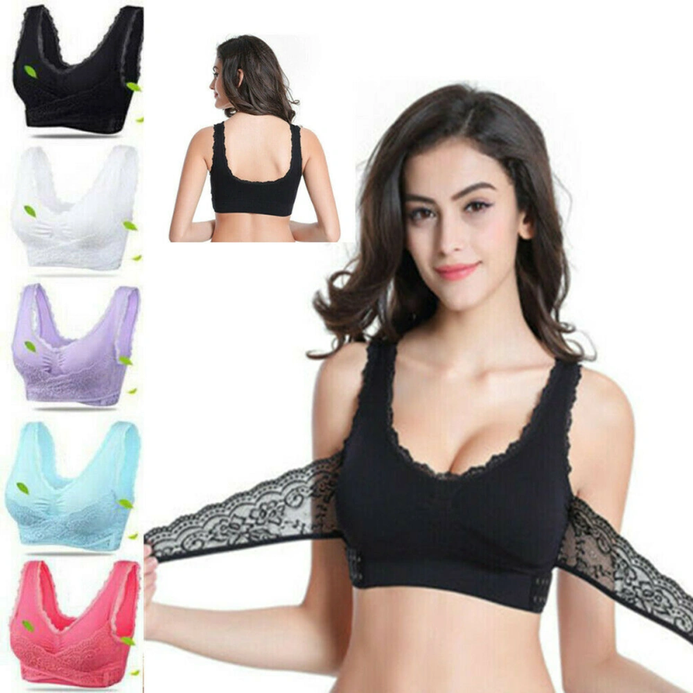 Women Solid Color Sports Bra Sleeveless Adjustment Push Up Lace Brassiere Lady Cross Side Buckle Wireless Underwear