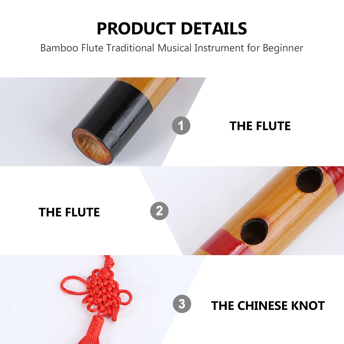 1 Set/2pcs Bamboo Flute Traditional Musical Instrument for Beginner (Natural Color Flute+Chinese Knot+Flute Diaphragm, Random Type)